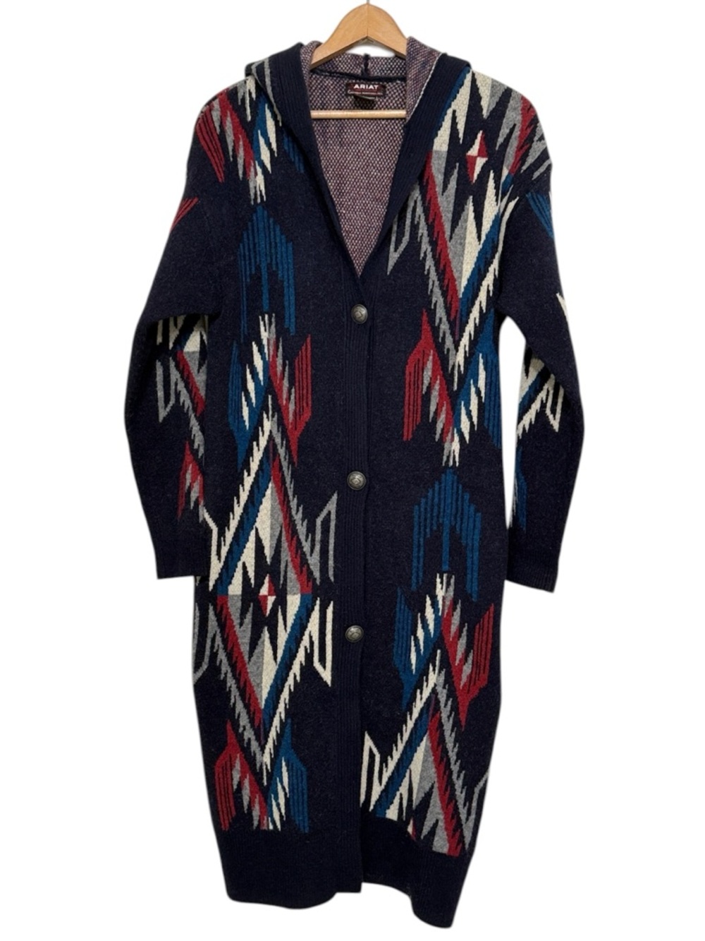 Ariat Chimayo Collection Southwestern Cardigan Duster Womens Size S Pockets Hood